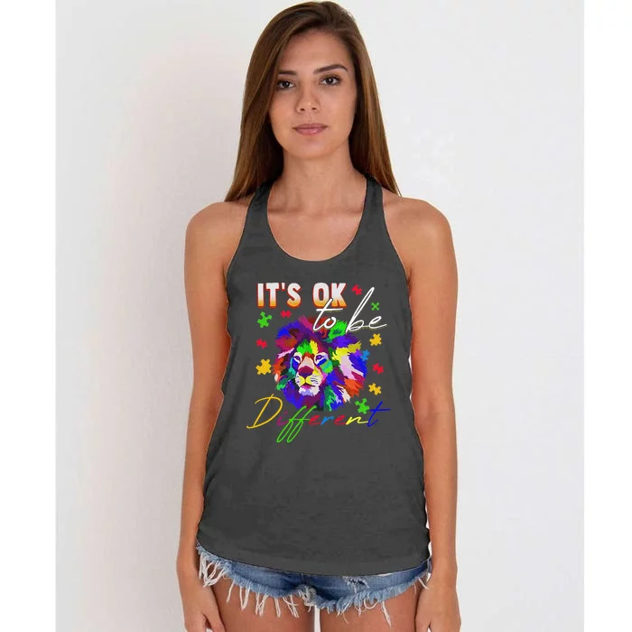 Autism Awareness It's OK to be different Colorful Lion Women's Knotted Racerback Tank