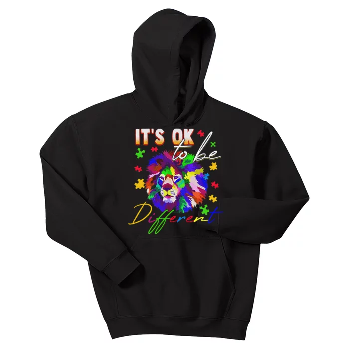 Autism Awareness It's OK to be different Colorful Lion Kids Hoodie