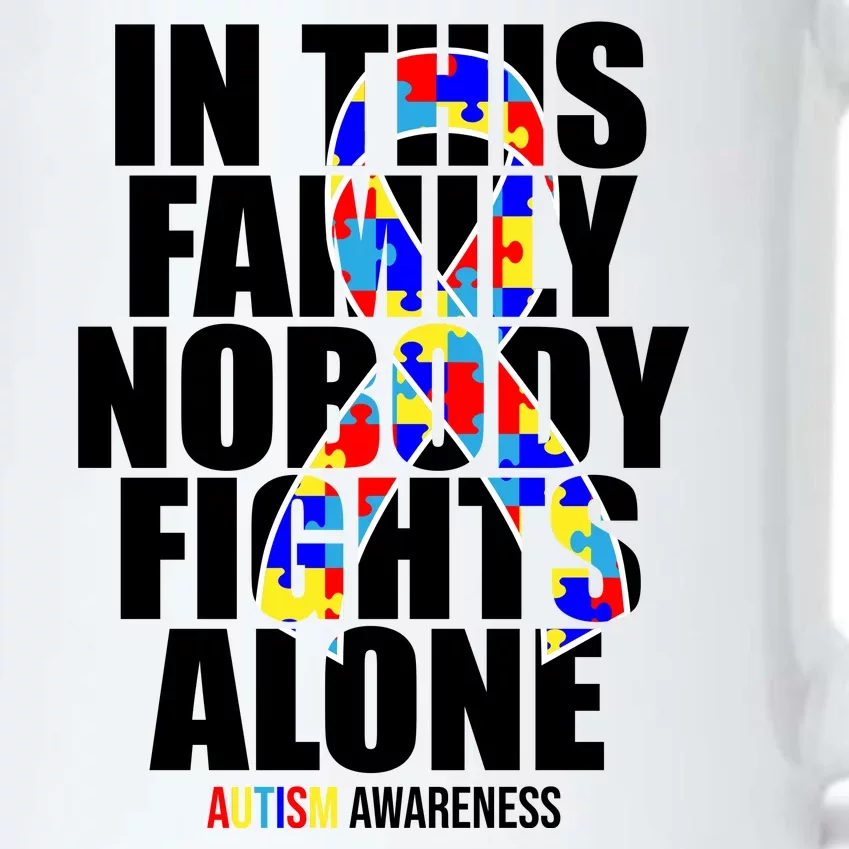 Autism Awareness In This Family Nobody Fights Alone Ribbon Black Color Changing Mug