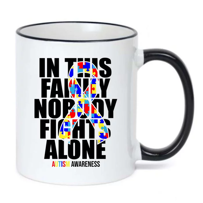 Autism Awareness In This Family Nobody Fights Alone Ribbon Black Color Changing Mug