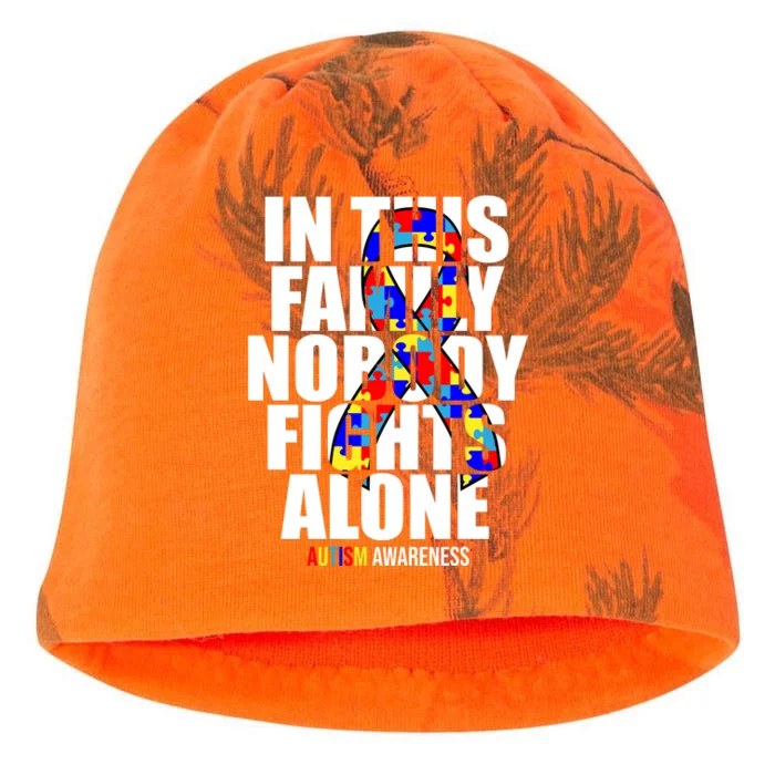 Autism Awareness In This Family Nobody Fights Alone Ribbon Kati - Camo Knit Beanie