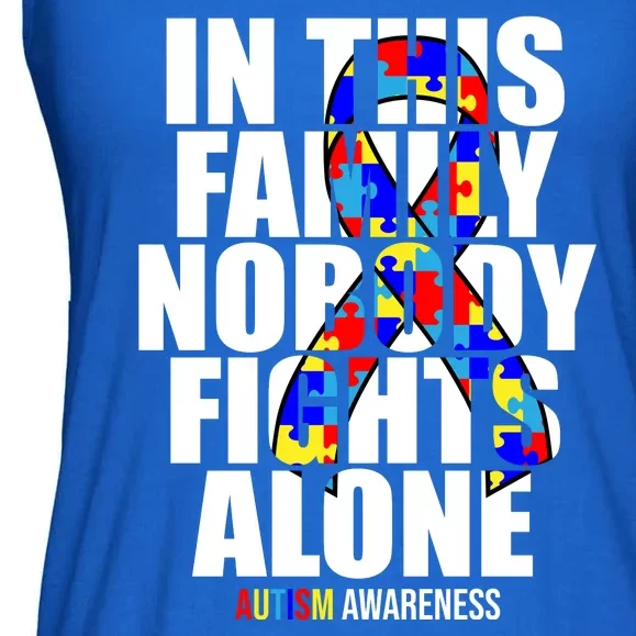 Autism Awareness In This Family Nobody Fights Alone Ribbon Ladies Essential Flowy Tank