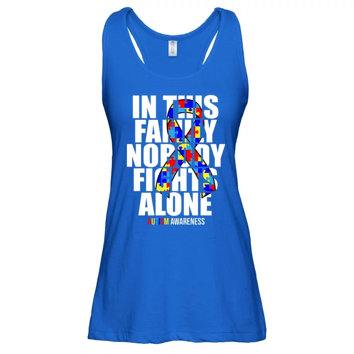 Autism Awareness In This Family Nobody Fights Alone Ribbon Ladies Essential Flowy Tank