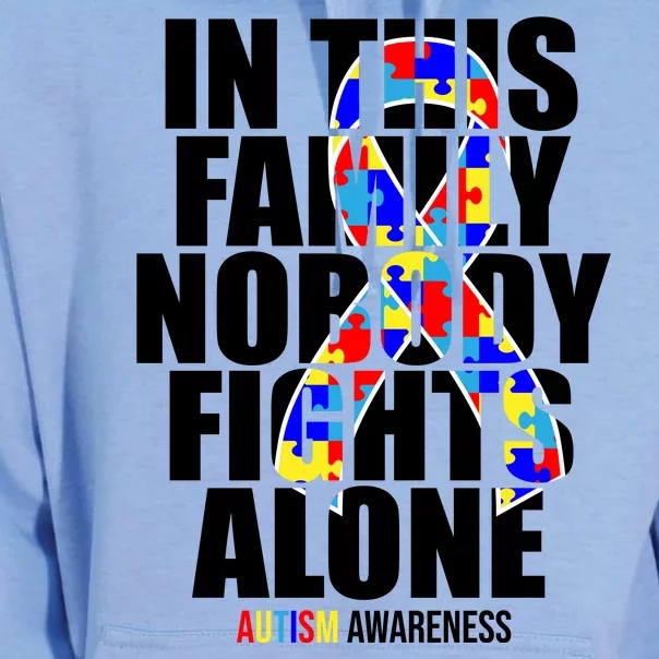 Autism Awareness In This Family Nobody Fights Alone Ribbon Unisex Surf Hoodie