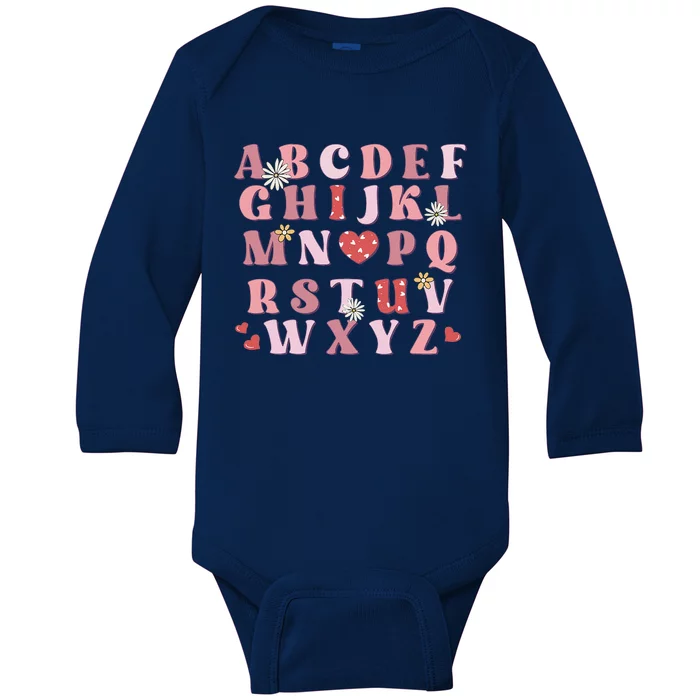 ABC Alphabet I Love You English Teacher Valentines Day Baby Long Sleeve Bodysuit