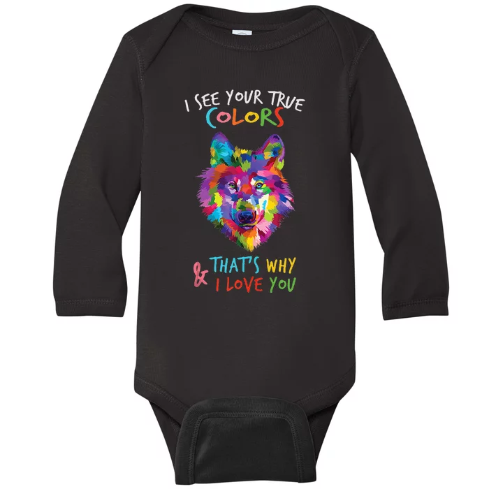 Autism Awareness It's OK to be different Colorful Wolf Baby Long Sleeve Bodysuit