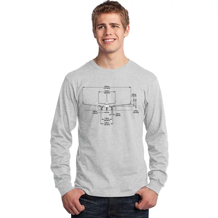 Airbus A320 Jet Airplane Schematic Aviation Pilot Gift Idea Tall Long Sleeve T-Shirt