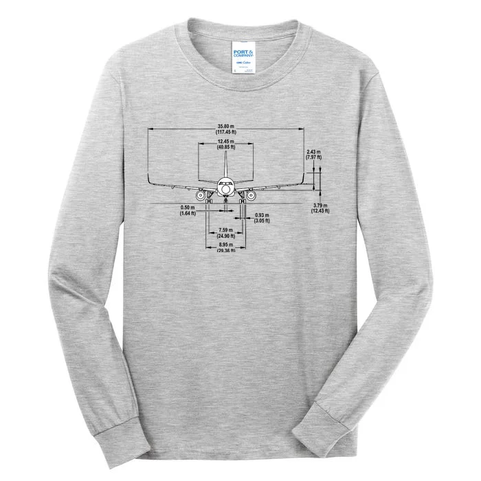 Airbus A320 Jet Airplane Schematic Aviation Pilot Gift Idea Tall Long Sleeve T-Shirt