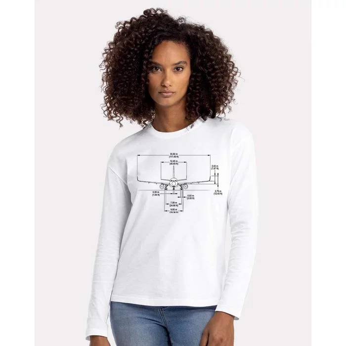 Airbus A320 Jet Airplane Schematic Aviation Pilot Gift Idea Womens Cotton Relaxed Long Sleeve T-Shirt