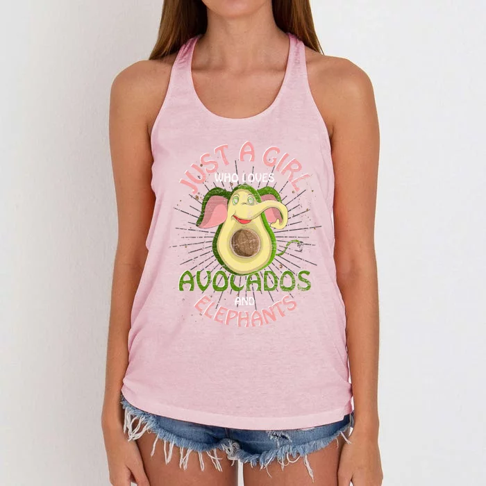 Africa Animal Just A Who Loves Avocados And Elephants Funny Gift Women's Knotted Racerback Tank