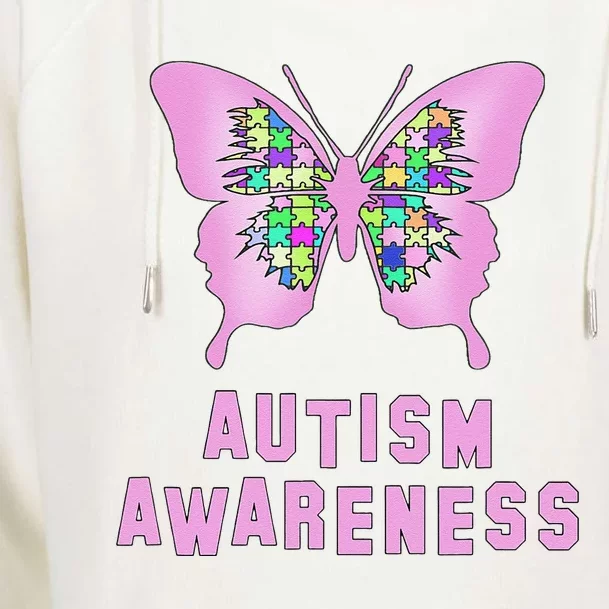 Autism Awareness Jigsaw Pink Butterfly Womens Funnel Neck Pullover Hood