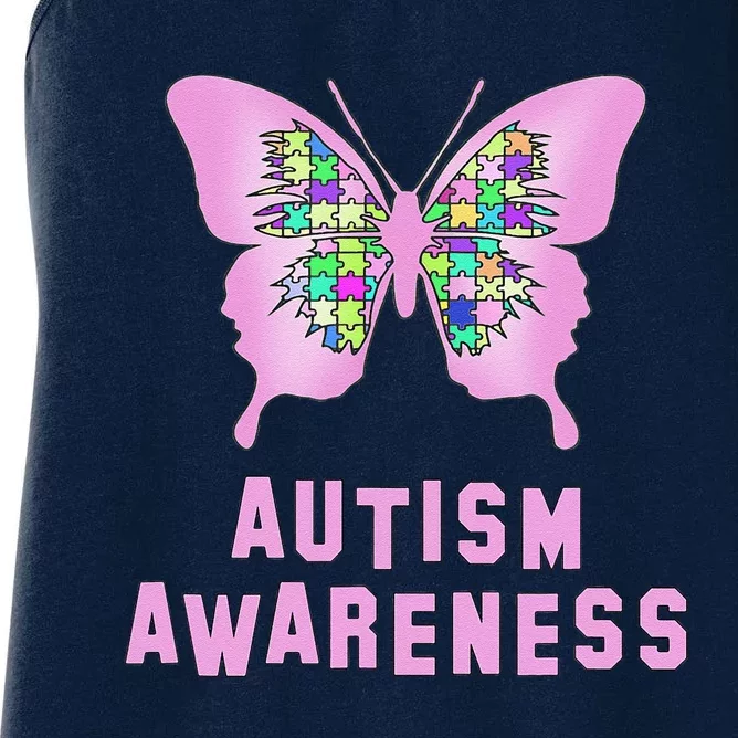 Autism Awareness Jigsaw Pink Butterfly Women's Racerback Tank