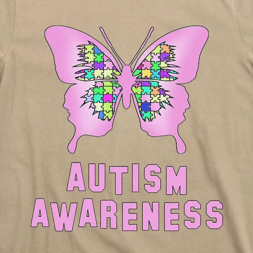 Autism Awareness Jigsaw Pink Butterfly T-Shirt