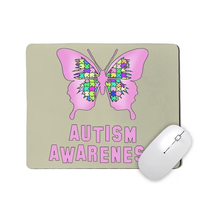 Autism Awareness Jigsaw Pink Butterfly Mousepad