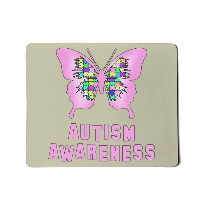 Autism Awareness Jigsaw Pink Butterfly Mousepad