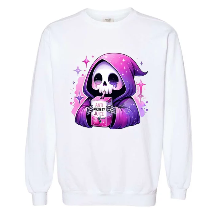 Anti Anxiety Juice Anxious Grim Reaper Halloween Garment-Dyed Sweatshirt