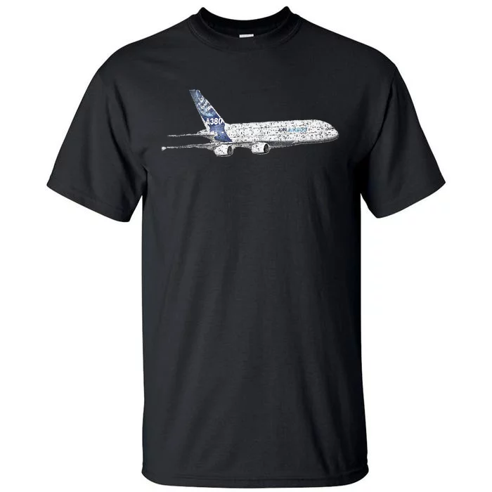 Airbus A380 Jet Airplane Airline Aviation Pilot Tall T-Shirt