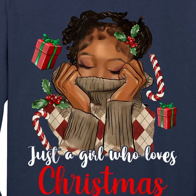 African American Just A Girl Who Loves Christmas Black Tall Long Sleeve T-Shirt