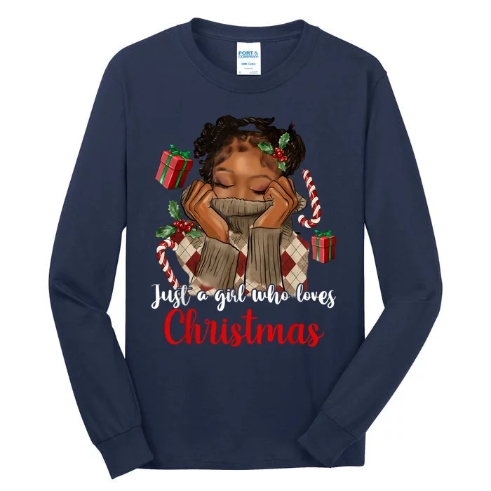 African American Just A Girl Who Loves Christmas Black Tall Long Sleeve T-Shirt