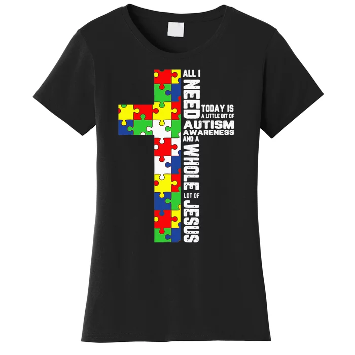 Autism Awareness Jesus Cross Puzzle Cool Christian Gifts Women's T-Shirt