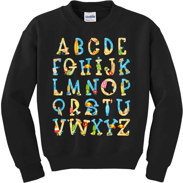 Alphabet ABC Kindergarten Teacher Summer Beach End Of School Kids Sweatshirt