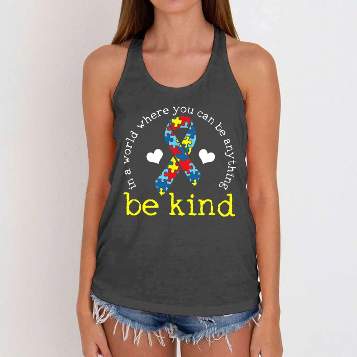 Autism Awareness Kindness Ribbon Heart Women's Knotted Racerback Tank