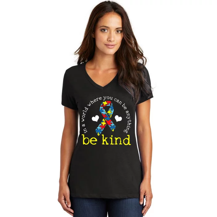 Autism Awareness Kindness Ribbon Heart Women's V-Neck T-Shirt