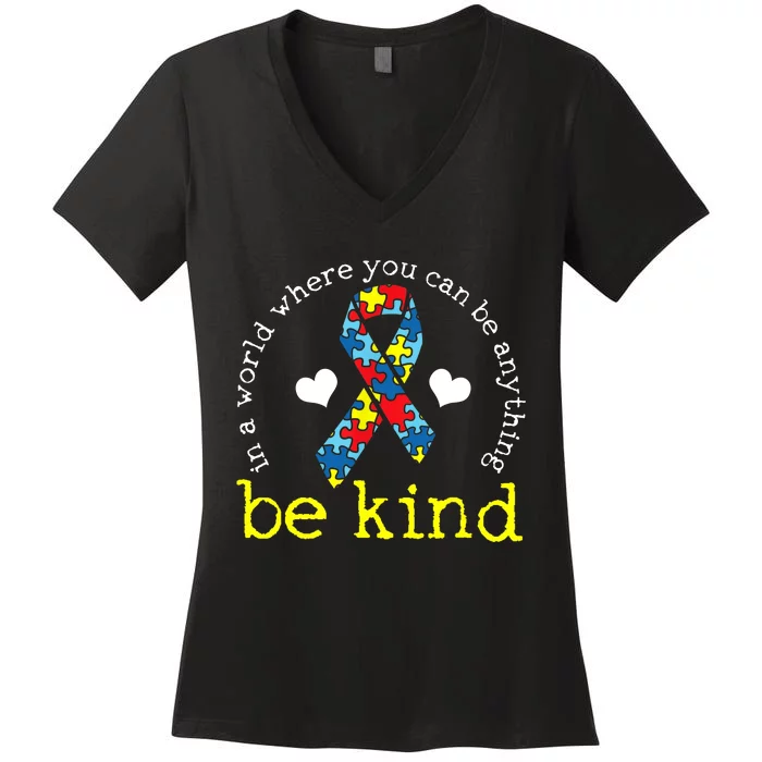 Autism Awareness Kindness Ribbon Heart Women's V-Neck T-Shirt