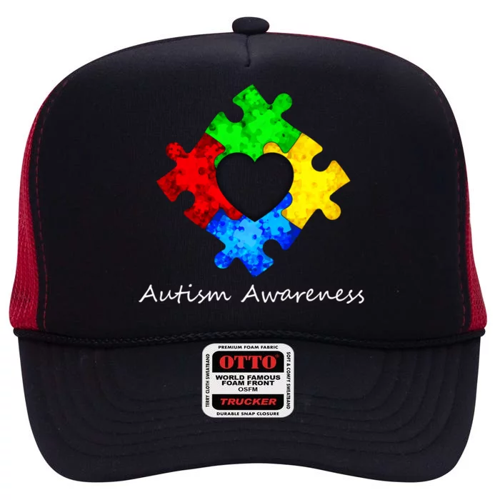 Autism Awareness Kindness Heart Puzzle Piece Acceptance Cute Gift High Crown Mesh Trucker Hat