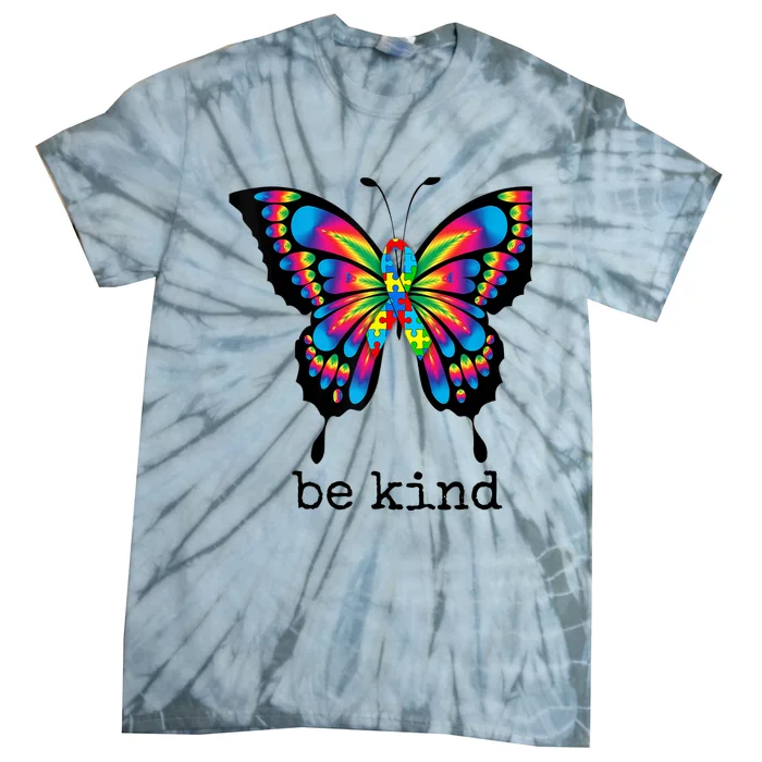 Autism Awareness Kindness Butterfly Be Kind Teacher Wo Tie-Dye T-Shirt