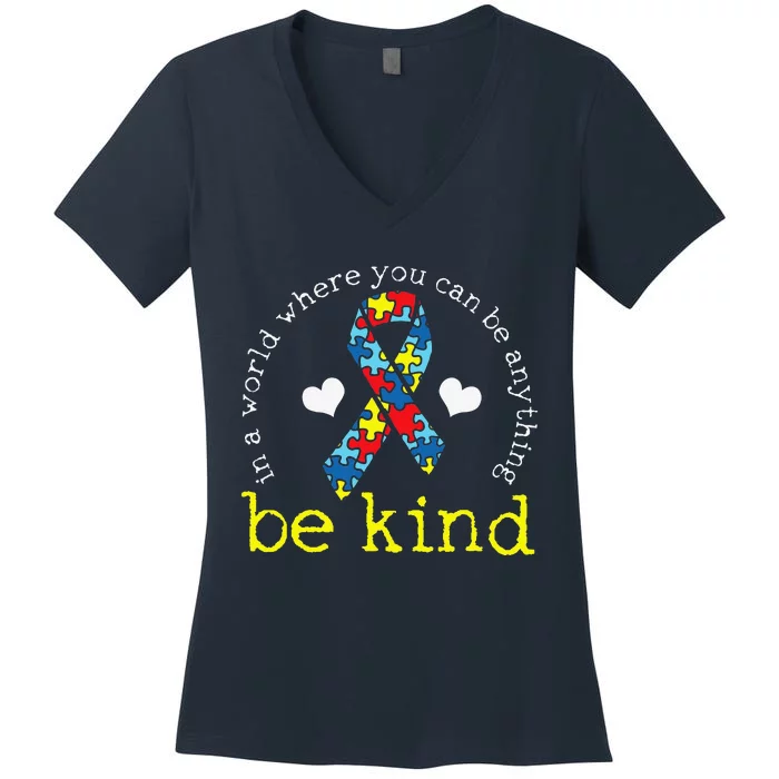 Autism Awareness Kindness Ribbon Heart Women's V-Neck T-Shirt