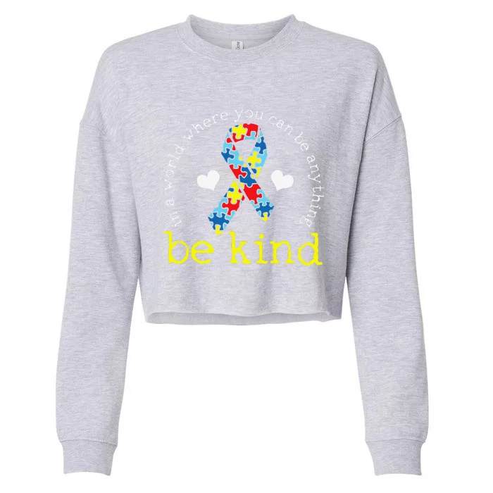 Autism Awareness Kindness Ribbon Heart Cropped Pullover Crew