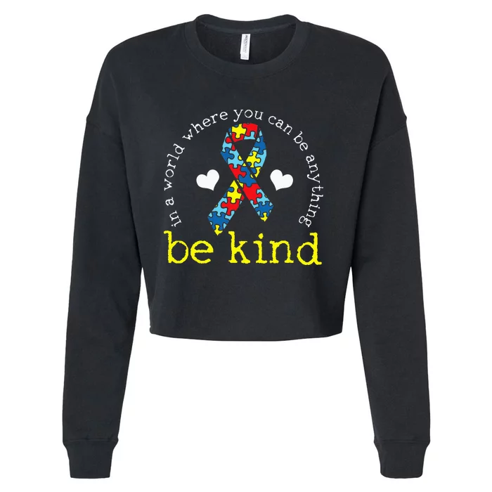 Autism Awareness Kindness Ribbon Heart Cropped Pullover Crew