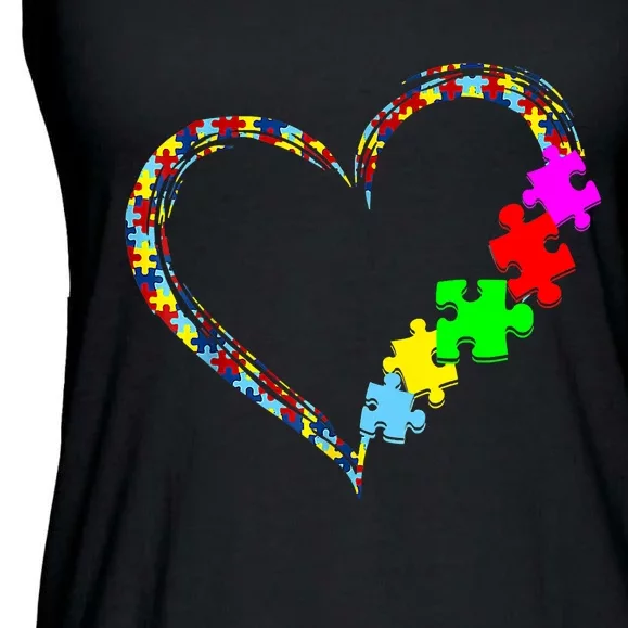 Autism Awareness Love Heart Puzzle Piece Gift Ladies Essential Flowy Tank