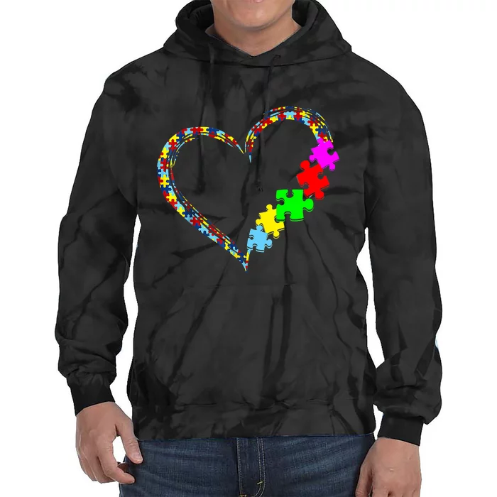 Autism Awareness Love Heart Puzzle Piece Gift Tie Dye Hoodie