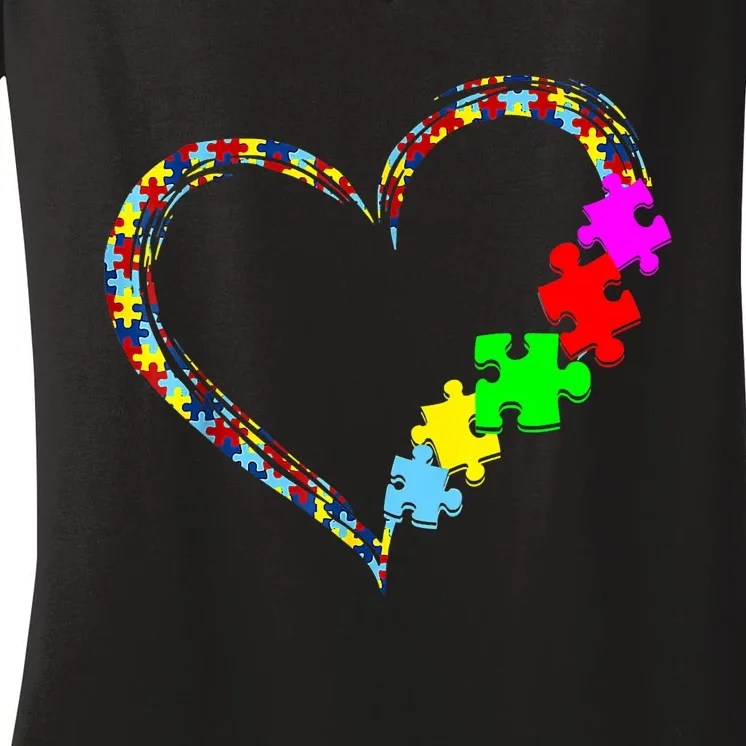 Autism Awareness Love Heart Puzzle Piece Gift Women's V-Neck T-Shirt