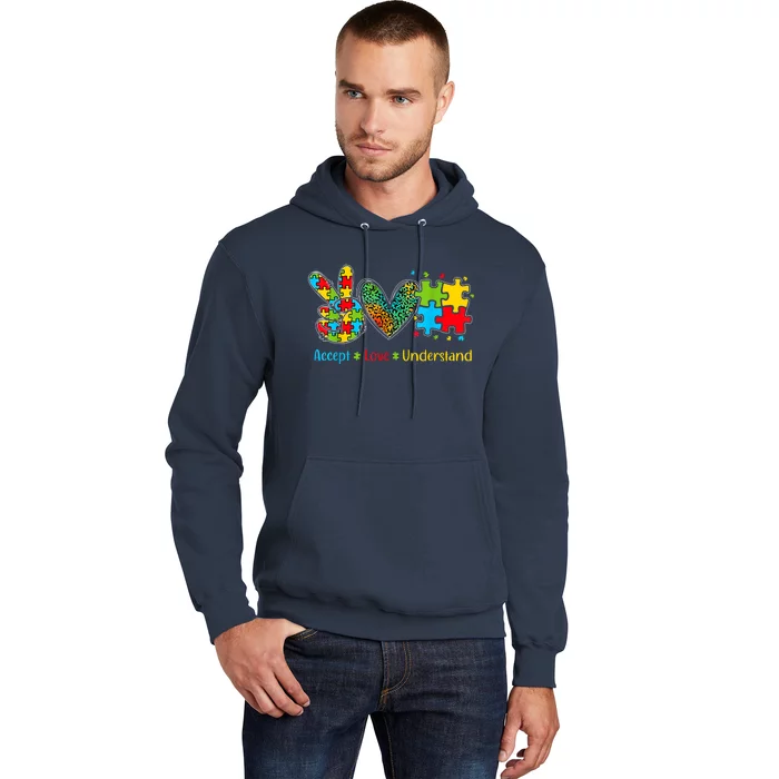 Autism Accept Love Understand Puzzle Pieces Tie Dye Rainbow Hoodie