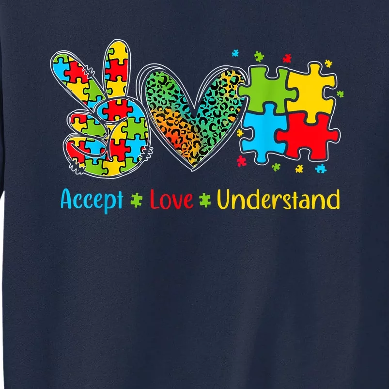 Autism Accept Love Understand Puzzle Pieces Tie Dye Rainbow Tall Sweatshirt