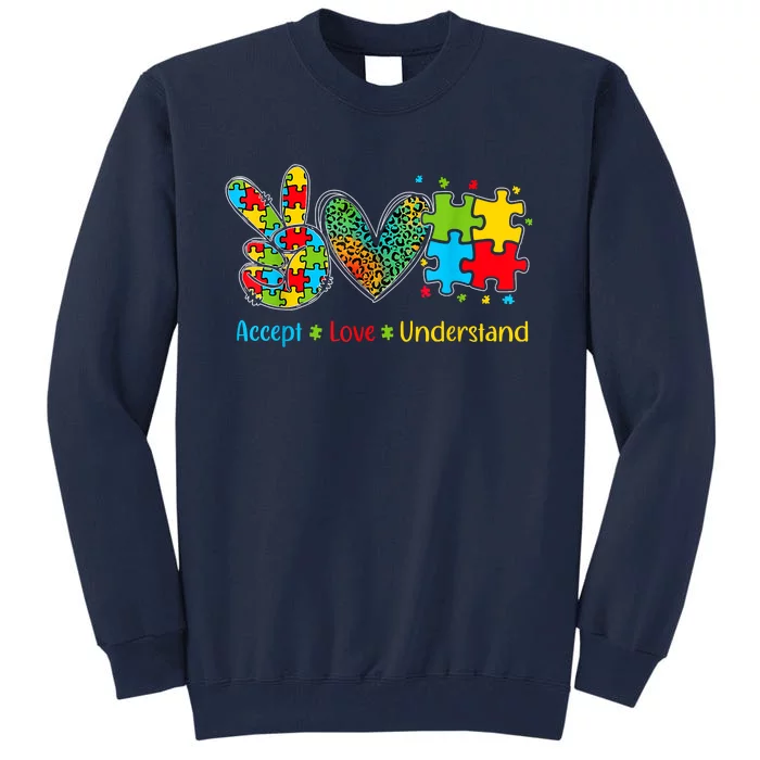 Autism Accept Love Understand Puzzle Pieces Tie Dye Rainbow Tall Sweatshirt