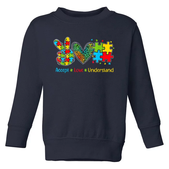 Autism Accept Love Understand Puzzle Pieces Tie Dye Rainbow Toddler Sweatshirt