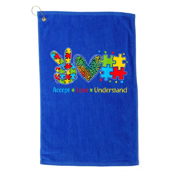 Autism Accept Love Understand Puzzle Pieces Tie Dye Rainbow Platinum Collection Golf Towel