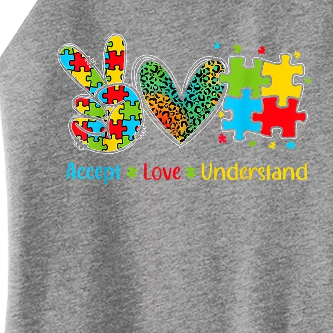 Autism Accept Love Understand Puzzle Pieces Tie Dye Rainbow Women’s Perfect Tri Rocker Tank