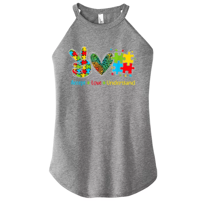 Autism Accept Love Understand Puzzle Pieces Tie Dye Rainbow Women’s Perfect Tri Rocker Tank