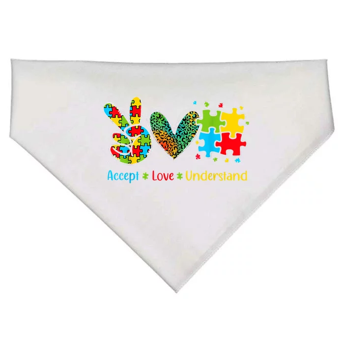 Autism Accept Love Understand Puzzle Pieces Tie Dye Rainbow USA-Made Doggie Bandana