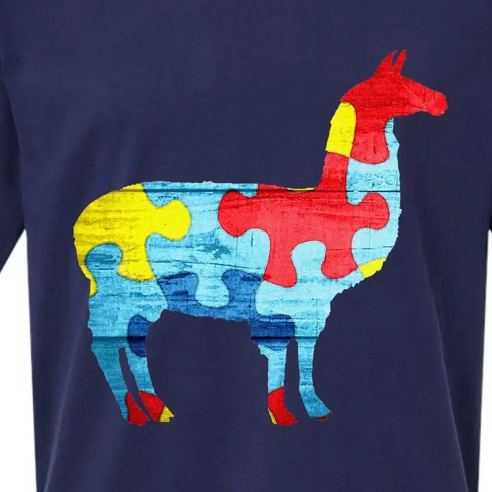 Autism Awarenesss Llama Puzzle Gift Sueded Cloud Jersey T-Shirt