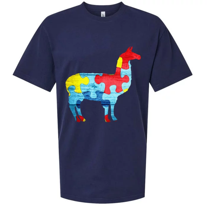 Autism Awarenesss Llama Puzzle Gift Sueded Cloud Jersey T-Shirt