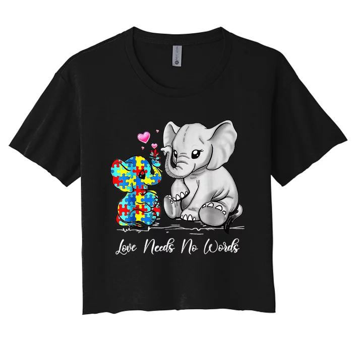 Autism Awareness Love Needs No Words Elephant Support Women's Crop Top Tee