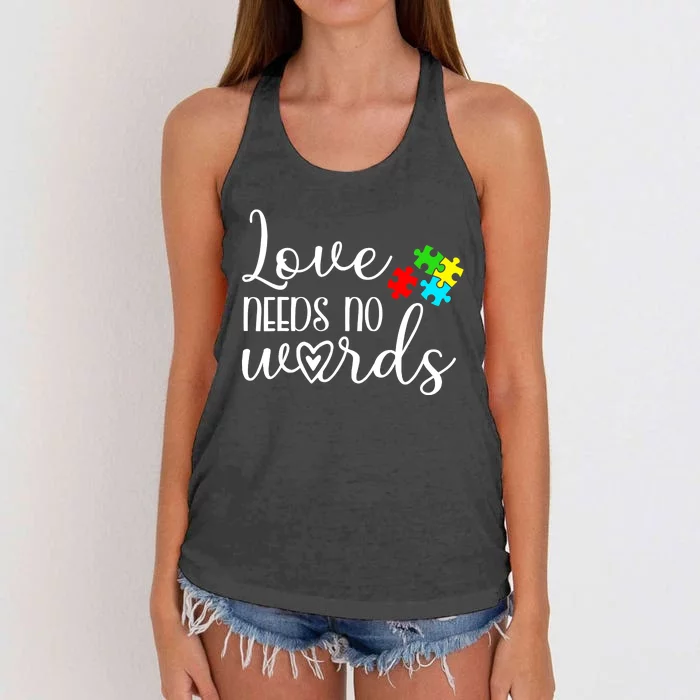 Autism Awareness Love Needs No Words Wo Be Kind Women's Knotted Racerback Tank