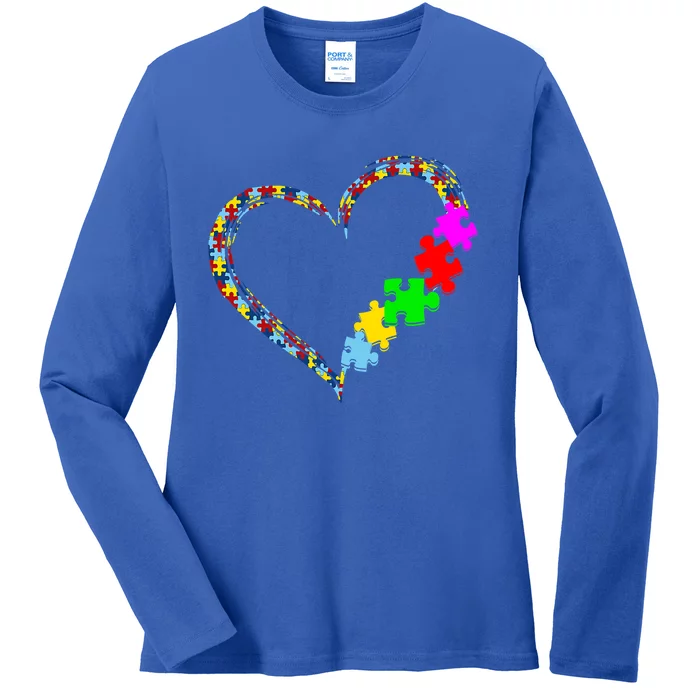 Autism Awareness Love Heart Puzzle Piece Valentines Day Gift Ladies Long Sleeve Shirt