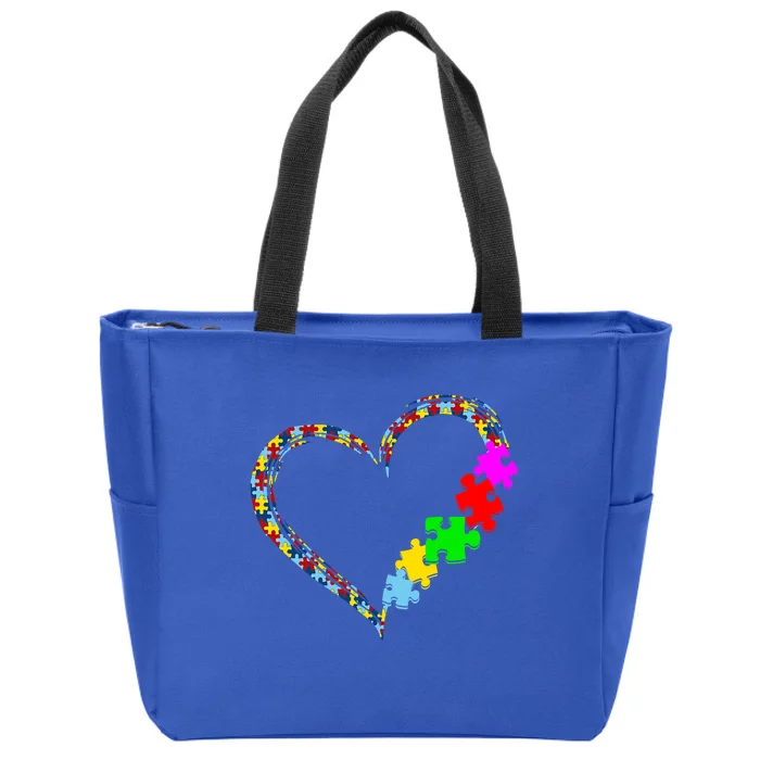 Autism Awareness Love Heart Puzzle Piece Valentines Day Gift Zip Tote Bag